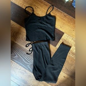 Waffle knit crop tank & lounge pants